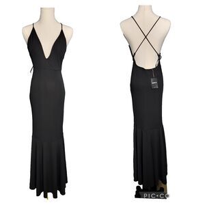 Forever 21 Dress Med New with Tag Strappy Back Slinky Maxi Tiered Flounce Hem V-